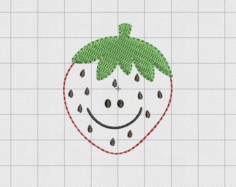 Strawberry Smile Felt Embroidery Design in 1" 1.5" and 2" Sizes