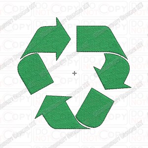 May include: Green recycle symbol with three arrows pointing in a circular motion.