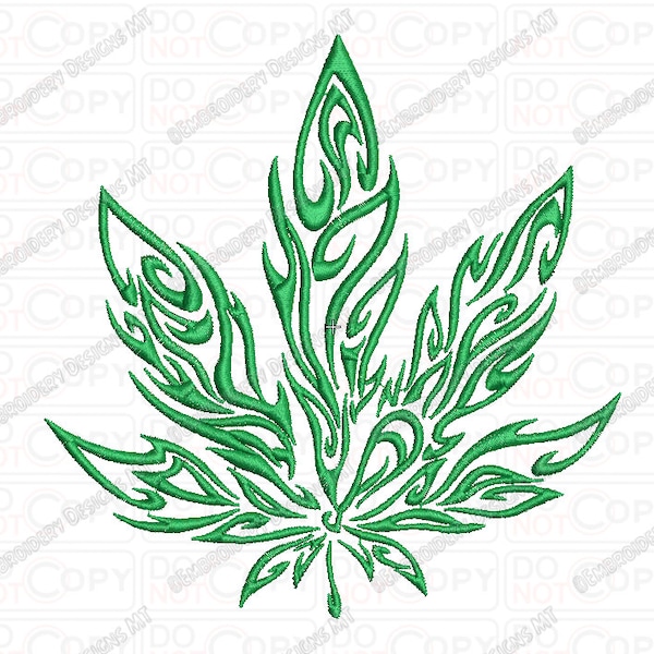 Marijuana Tribal Flame Cannabis Leaf Embroidery Design in 3x3 4x4 and 5x7 Sizes