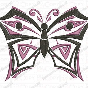 Puede incluir: Un diseño de mariposa estilizado en negro y rosa con detalles intrincados. La mariposa tiene un diseño simétrico con dos alas y un cuerpo.