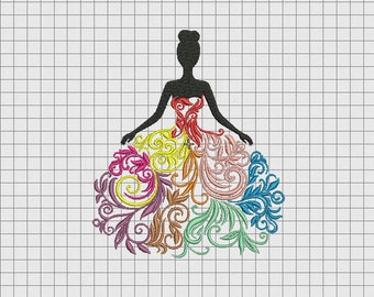 Woman Colorful Fancy Dress Embroidery Design in 4x4 5x5 6x6 and 7x7 Sizes