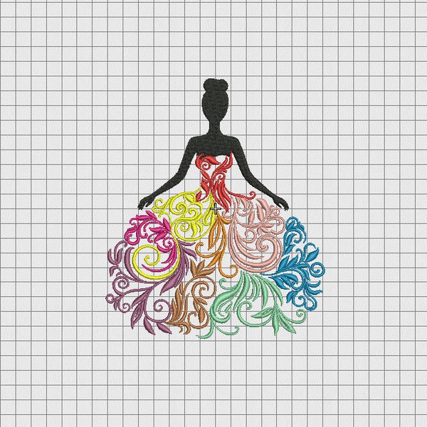 Woman Colorful Fancy Dress Embroidery Design in 4x4 5x5 6x6 and 7x7 Sizes