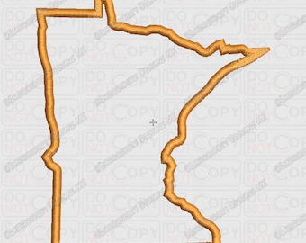 May include: Outline of the state of Minnesota in a gold colour. The outline is a simple line drawing of the state's shape.