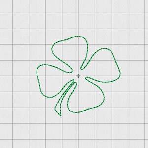 Può includere: Un contorno verde di quadrifoglio su sfondo a griglia. Il quadrifoglio è un simbolo di buona fortuna, ogni foglia rappresenta fede, speranza, amore e fortuna. Il design è semplice e pulito.