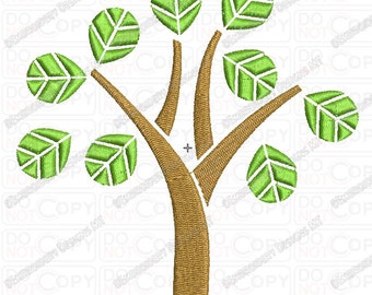 Diseño de bordado con puntada de relleno de árbol con hojas grandes en tamaños 4x4 y 5x7
