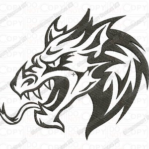 Chinese Dragon Head Tattoo Style Embroidery Design in 3x3 4x4 and 5x7 Sizes