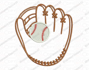 Baseball and Glove Applique Embroidery Design in 3x3 4x4 and 5x7 Sizes