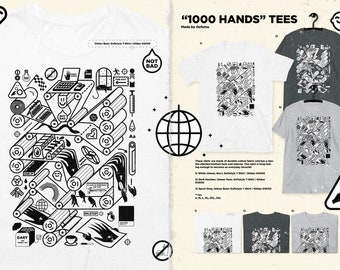 Print illustration 1000 Hands Tee illustration print studio Three colours illustrator ShamyDefuma Printing studio Bashion the Fashion