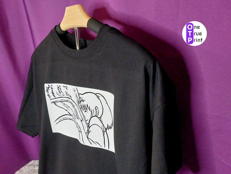 Spirited Away Inspired Chihiro and Haku Vinyl Black Tshirt Studio