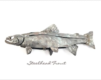Steelhead Trout metal art sculpture for the garden, fish garden art, fishing metal art, 3D sculpture, made in the USA