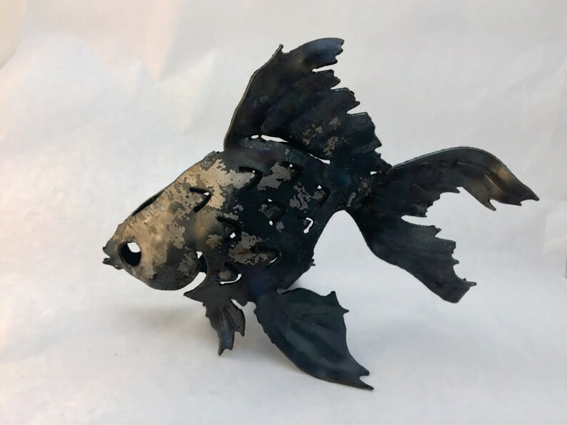 Mediam Fancy Goldfish metal art sculpture for the garden fish Etsy