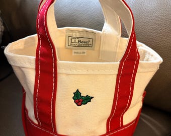 Vintage LL Bean Boat and Tote Red & White  Mini Canvas Bag Made In USA Holly
