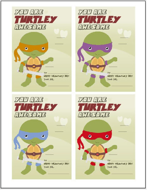ALL FOUR Printable Ninja Turtle Inspired Valentine Cards For Etsy