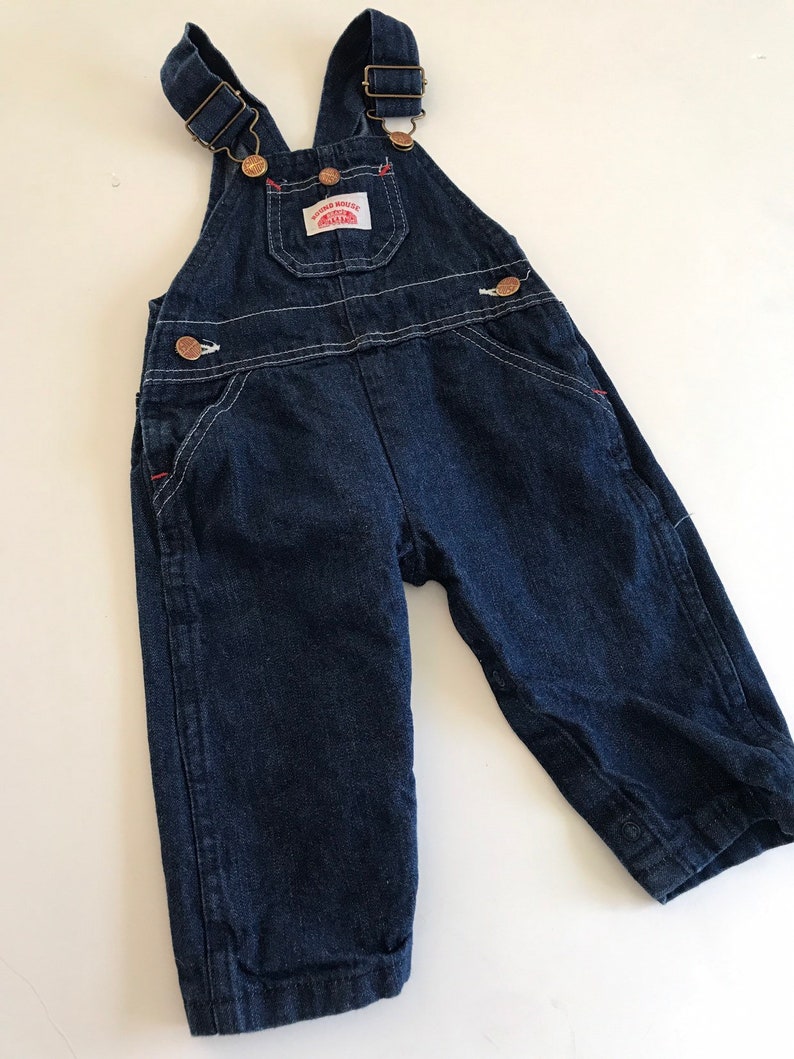 Vintage Roundhouse overalls, denim bibs, denim overalls, made in USA, vintage baby denim, jean overalls, kinfolk, vintage overalls, 18 month image 2