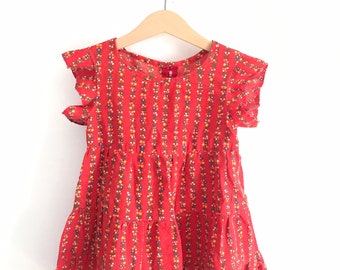 1960’s, 1970’s, retro baby floral dress, 18 months, 24 months, Hand made vintage baby dress, folk dress, ruffle dress, prairie, toddler