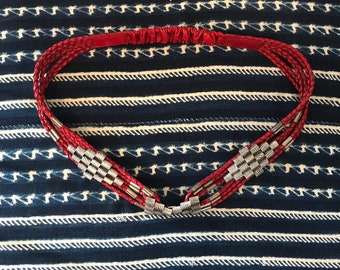 Vintage red leather braided belt, elastic stretch belt, large belt, 1980's belt, weatern belt, bohemian belt, free people style belt, hippie
