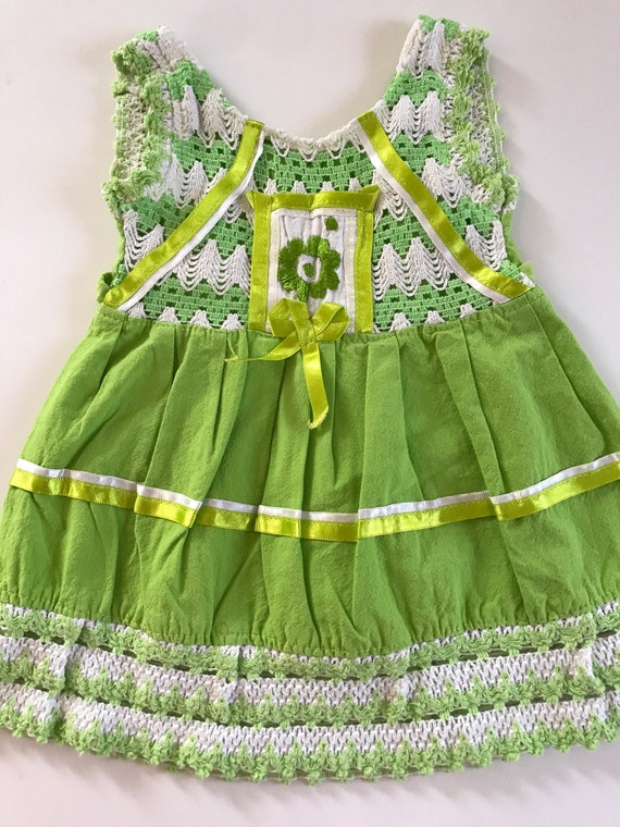 Vintage baby dress, Mexican baby girls dress, gre… - image 4