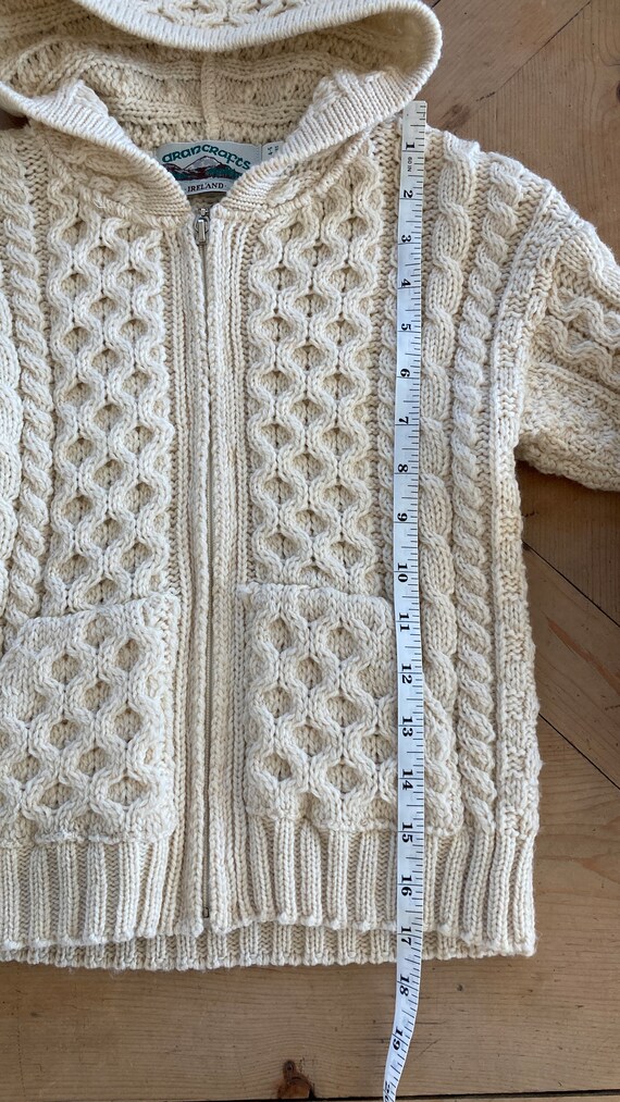 Merino wool Irish fisherman knit zip up hooded sw… - image 9
