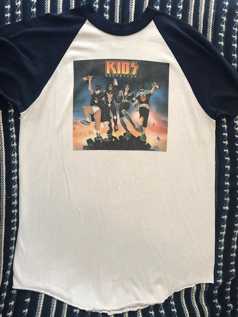 Vintage Kiss baseball tee, Kids Destroyed, vintage band tee, ringer tee, KISS band tee, Large, vintage rock and roll tee, hippie, hipster image 5