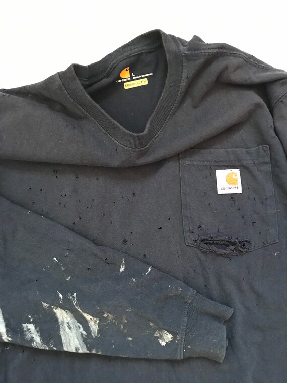 Distressed Carhartt, large, faded navy Carhartt l… - image 3