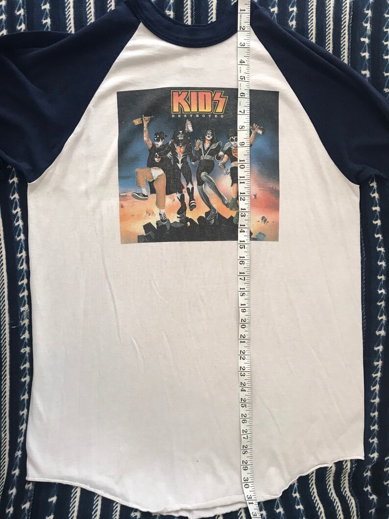 Vintage Kiss baseball tee, Kids Destroyed, vintage band tee, ringer tee, KISS band tee, Large, vintage rock and roll tee, hippie, hipster image 9