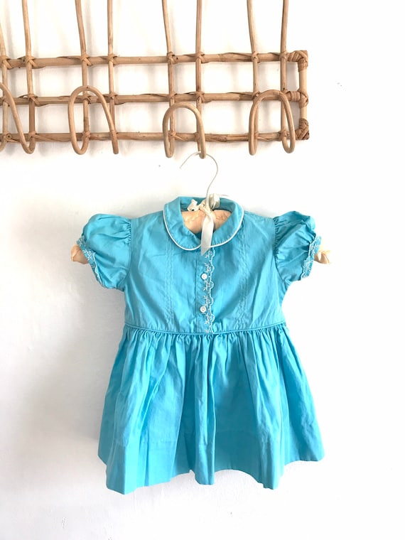 1950s Mary Jane Girls Dress Embroidered Peplum Style Baby Girls Dress Blue and White 9 Months 12 Months Retro Girls Dress Floral Etsy