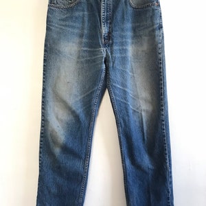 Vintage Levis 505, 36”, made in Canada, well worn, faded jeans, distressed, red tab Levis jeans, 90’s, 1990’s, vintage denim, high rise,