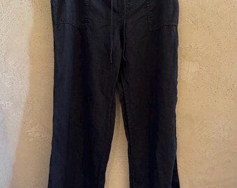 Y2K Vintage Victoria’s Secret linen, low rise drawstring pants, black, flax linen, size 12, large, tall, long inseam, low rise baggy linen