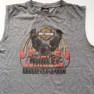 Vintage Harley Davidson tee, harley tank top, oversized harley, worn thin, Eagle Harley tank top, made in USA, distressed biker tank, Large