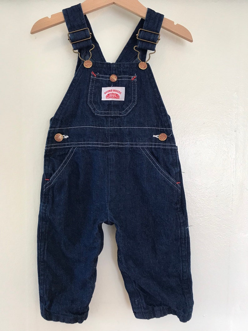 Vintage Roundhouse overalls, denim bibs, denim overalls, made in USA, vintage baby denim, jean overalls, kinfolk, vintage overalls, 18 month image 3