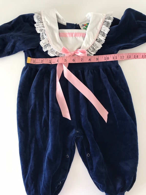 1980’s, 1990’s, Velour ruffle baby jumpsuit, baby… - image 9