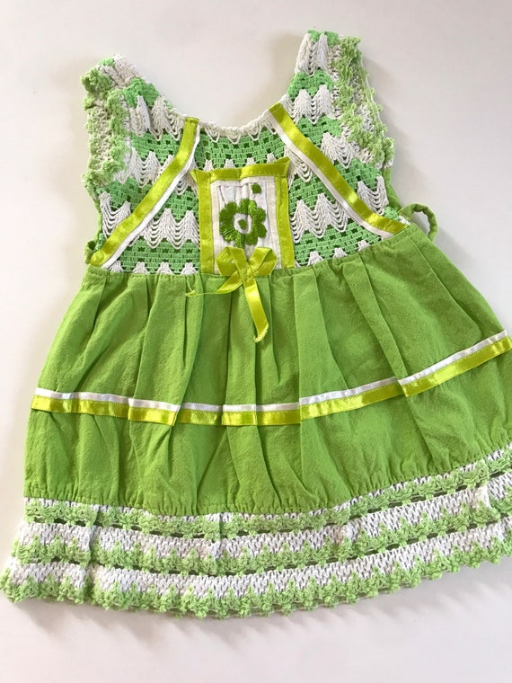 Vintage baby dress, Mexican baby girls dress, gre… - image 1