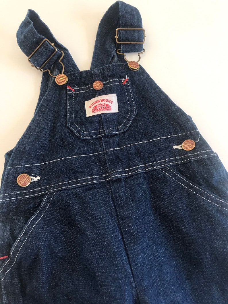 Vintage Roundhouse overalls, denim bibs, denim overalls, made in USA, vintage baby denim, jean overalls, kinfolk, vintage overalls, 18 month image 1