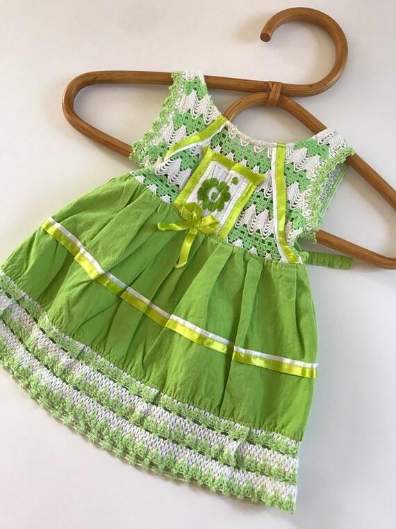 Vintage baby dress, Mexican baby girls dress, gre… - image 3
