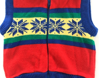 Vintage knit sweater vest, 2T, zip front, vintage toddler ski sweater, hippie kids, winter kids vest, nanette kids knit sweater, 90’s, 80’s,