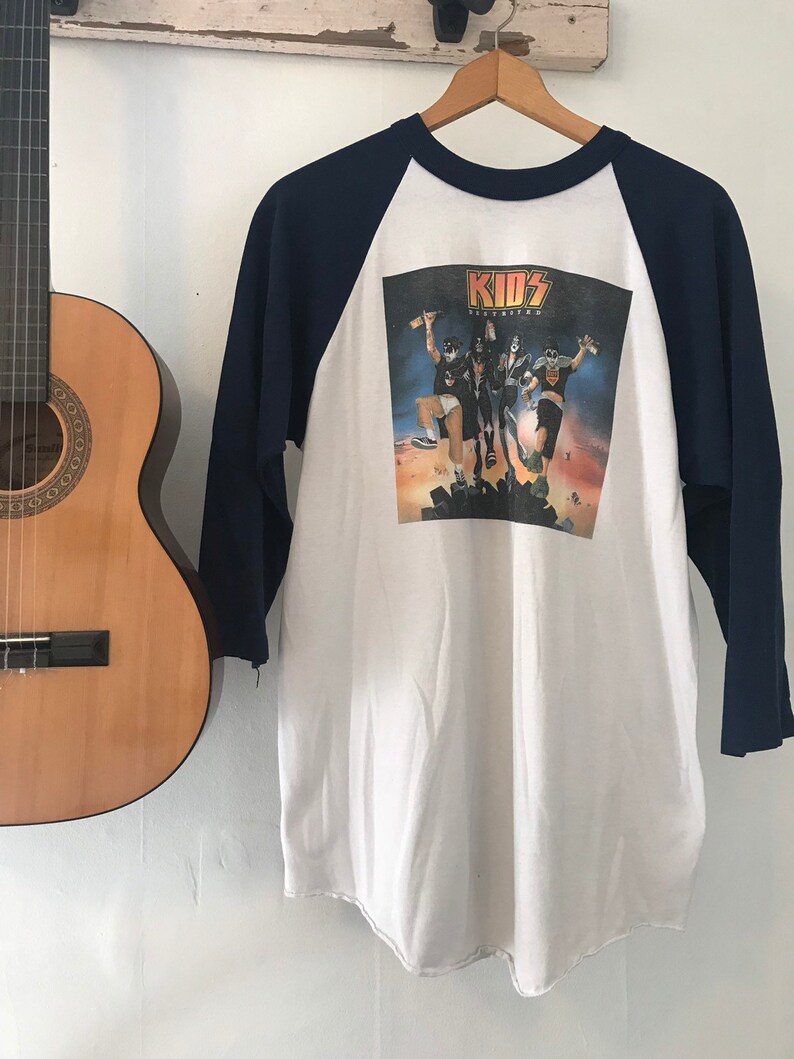 Vintage Kiss baseball tee, Kids Destroyed, vintage band tee, ringer tee, KISS band tee, Large, vintage rock and roll tee, hippie, hipster image 2