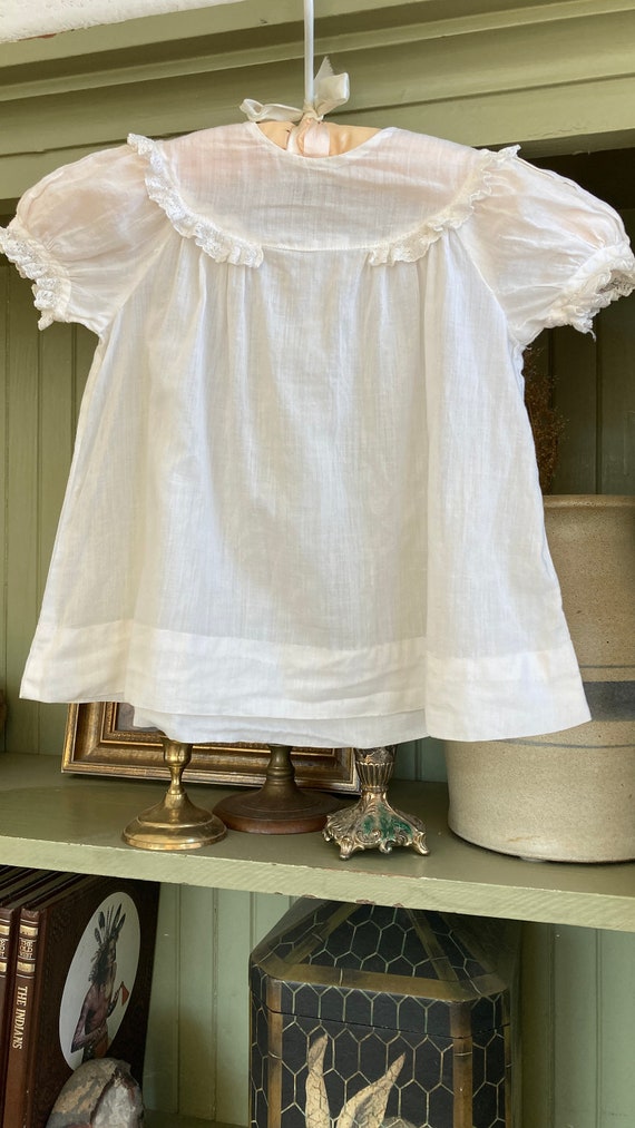 Antique baby dress, sheer white baby dress, ruffle