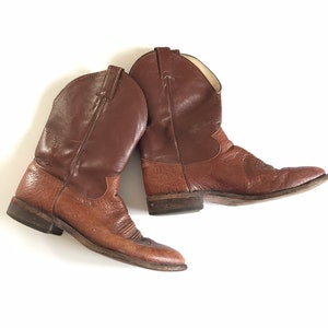 Vintage Justin Boots, 11, 11B, Vintage men’s romper boots, western boots, cowboy boots, ranch, pioneer, leather two tone boots, USA made,