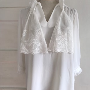 1970’s, 1980’s, Vintage lace blouse by Teddy of California, size 14, large, lace tie front blouse, prairie style womens top, USA made, boho