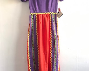 Deadstock 1970’s dress, 70’s dress, XS, kettlecloth dress, prairie, cult, hippie, bohemian, 1960’s, groovy, maxi, pioneer, cottage core maxi