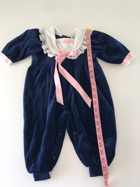 1980’s, 1990’s, Velour ruffle baby jumpsuit, baby… - image 10
