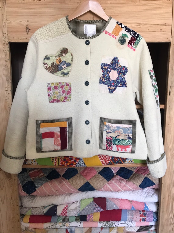 1990’s, vintage quilt jacket, handmade, Katy the f