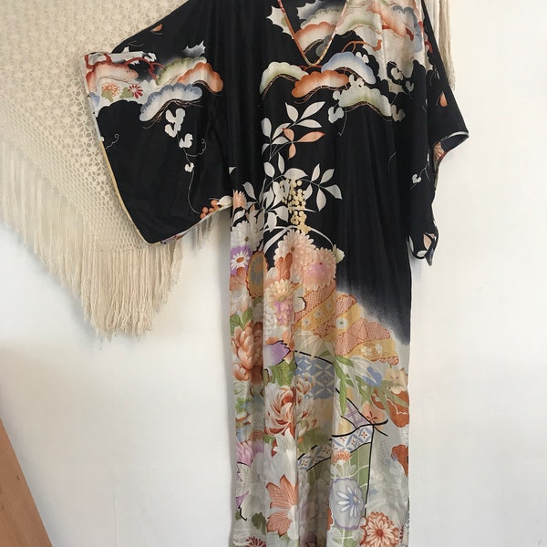 Vintage asian inspired dress, One size fits most, side pockets, free people like, bohemian, hippie, hipster, folkie, boho, festival fashion,