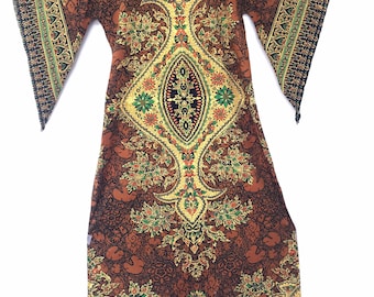 1960’s, 1970’s, bohemian kaftan, hippie dress, cult style, angel sleeves,  dashiki, medium, large, retro womens dress, Woodstock style,