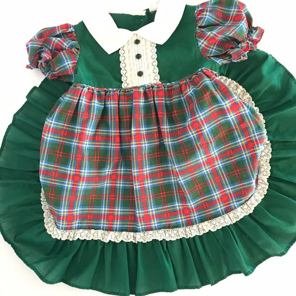 Plaid Ruffle Dress, Vintage toddler girls ruffle dress, holiday dress, 2T, 1980’s, collar dress, tartan, retro baby girls dress, pageant