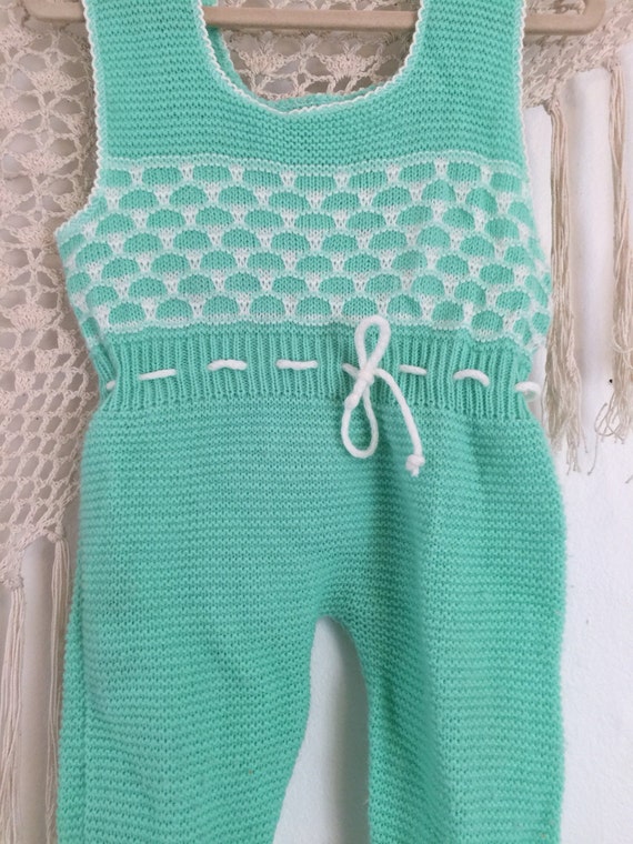 Handknit unisex baby jumper, baby overalls, 12 months, vintage knit baby , hippie baby, bohemian baby, boho baby, baby shower, kinfolk, doen View 6