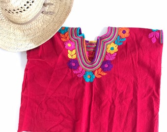1960’s, 1970’s, Vintage embroidered Guatemalan blouse, cropped to raw edge, XS, Small, handmade blouse, hippie, folk, Hand embroidered,
