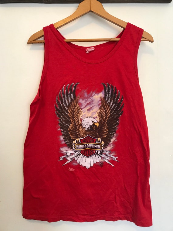 Vintage Harley 3D Emblem 1987 tank top, eagle Har… - image 4