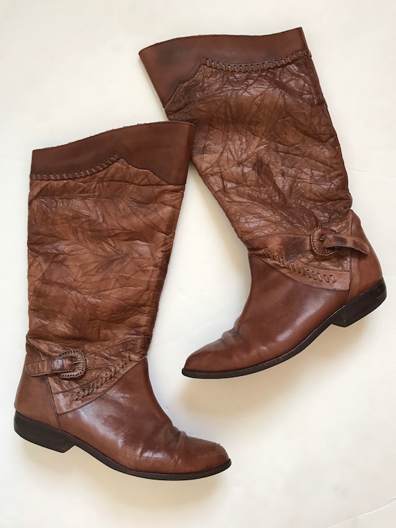 Vintage women’s boots, leather tall boots, 1970’s,