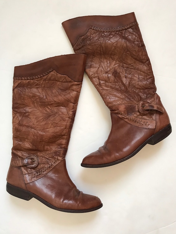 Vintage women’s boots, leather tall boots, 1970’s… - image 1